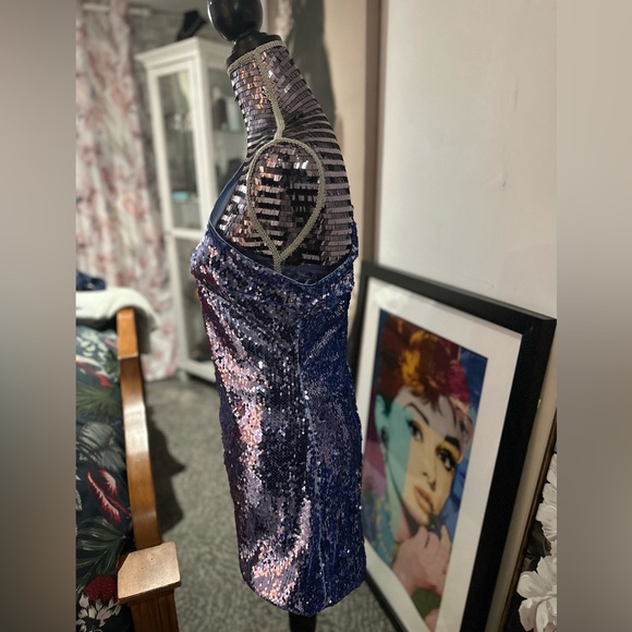 BARDOT One long sleeve Blue Sequin Party Dress - Picture 2 of 12